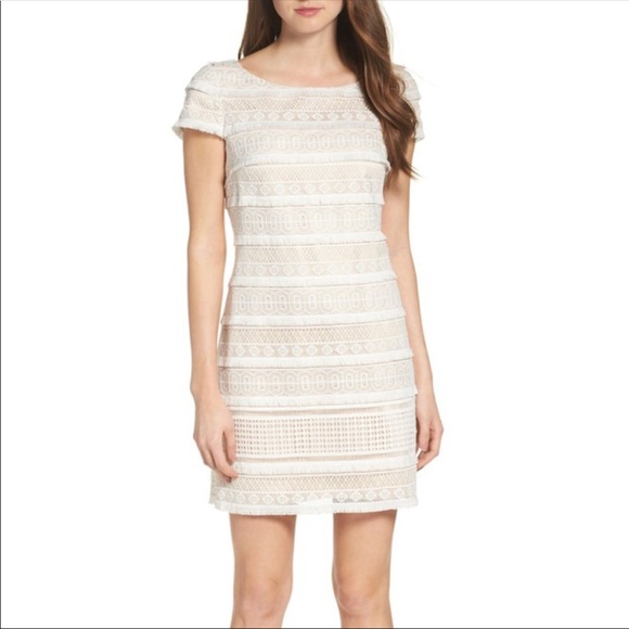 eliza j cap sleeve lace sheath dress